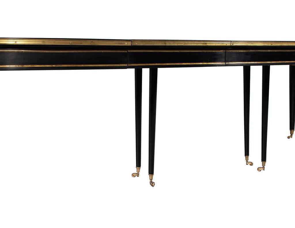 French 1940s Maison Jansen Dining Table in Polished Black with Brass Detailing 11