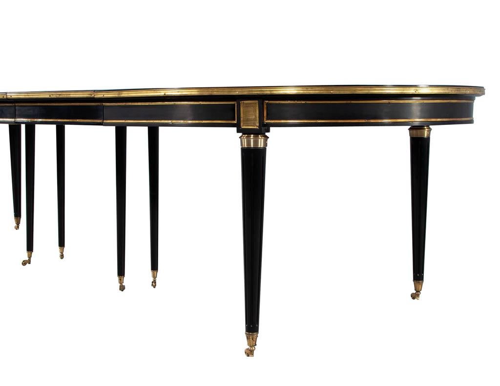 French 1940s Maison Jansen Dining Table in Polished Black with Brass Detailing 12