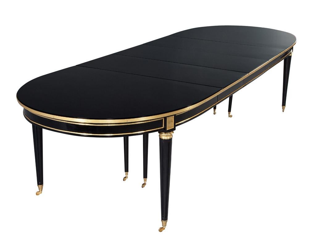 French 1940’s Maison Jansen Dining Table in Polished Black with Brass Detailing For Sale 12
