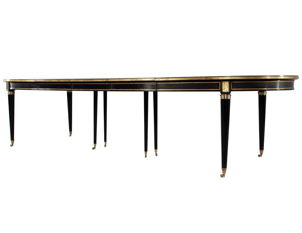 French 1940s Maison Jansen Dining Table in Polished Black with Brass Detailing 13
