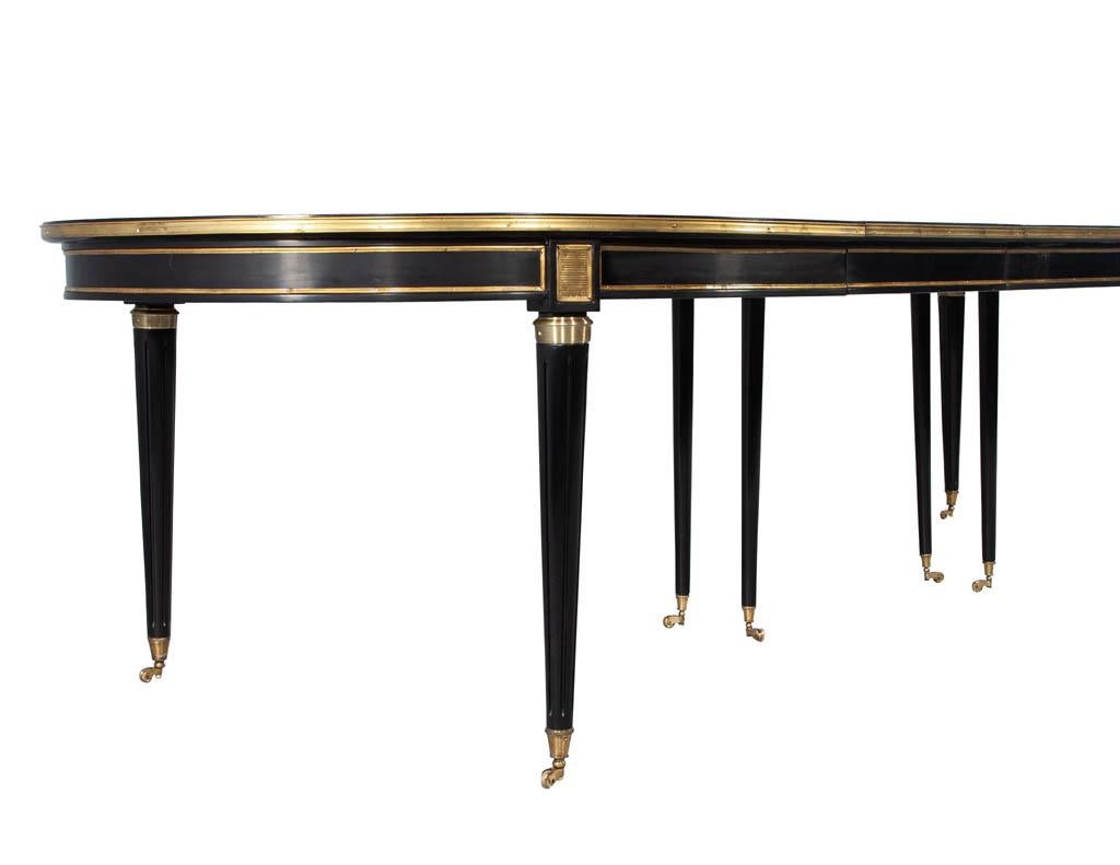 French 1940s Maison Jansen Dining Table in Polished Black with Brass Detailing 14