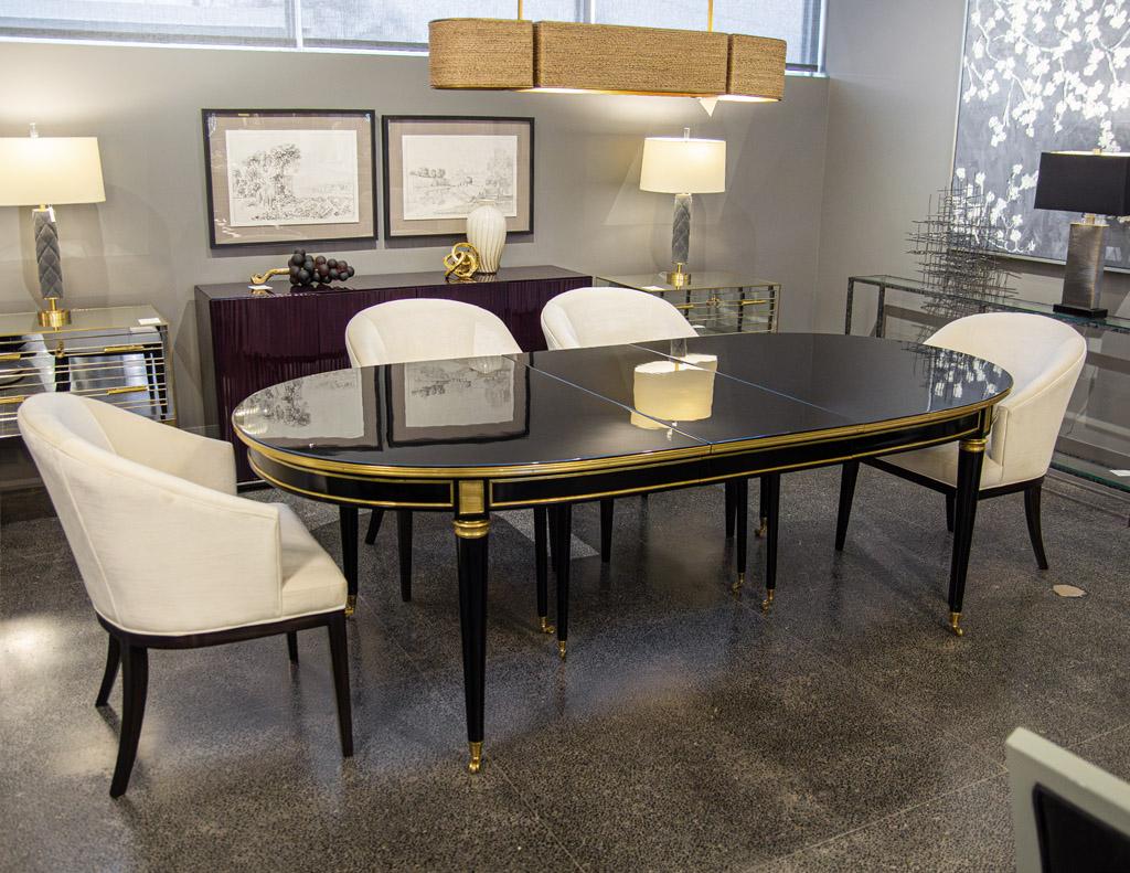 French 1940’s Maison Jansen Dining Table in Polished Black with Brass Detailing For Sale 14