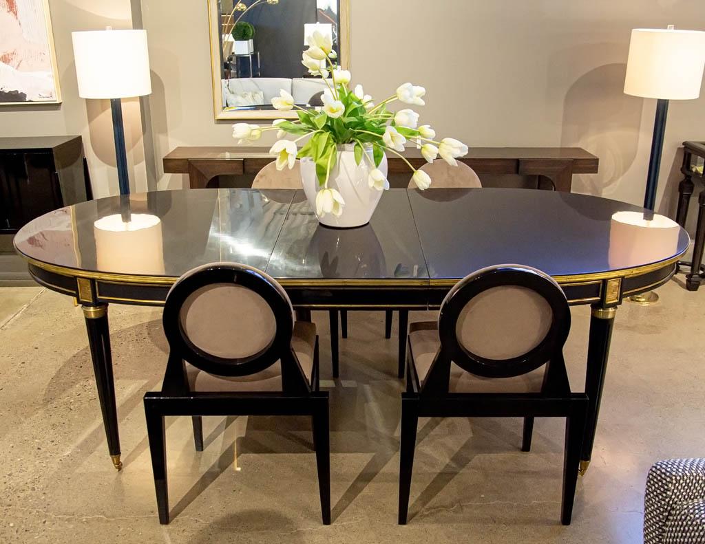 French 1940s Maison Jansen Dining Table in Polished Black with Brass Detailing 15