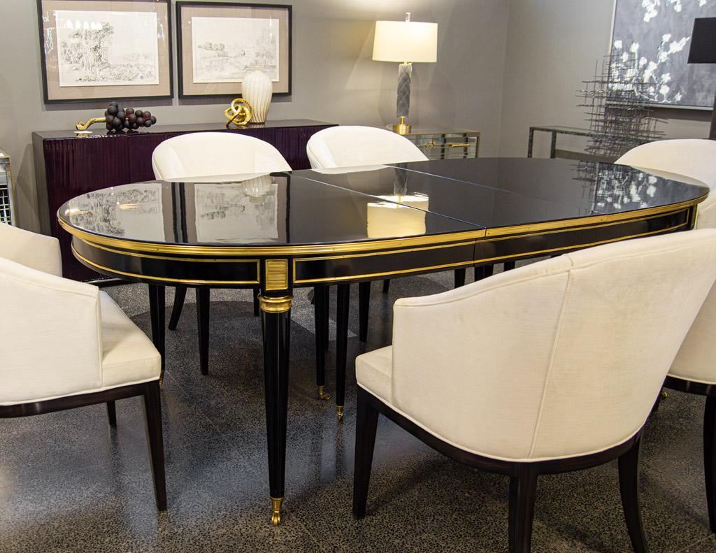 French 1940’s Maison Jansen Dining Table in Polished Black with Brass Detailing For Sale 15