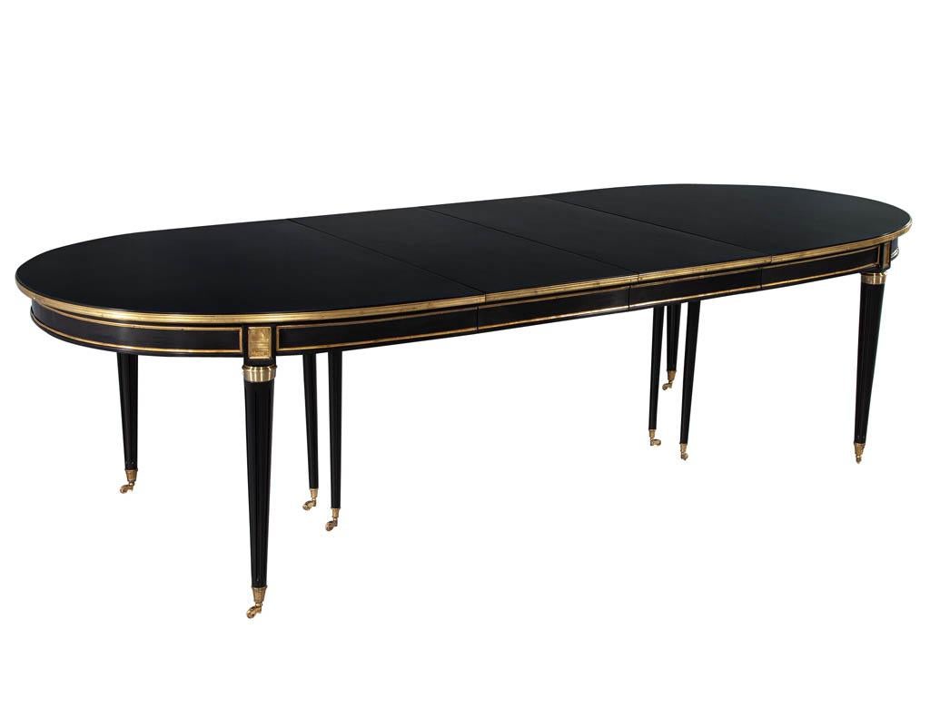 French 1940s Maison Jansen Dining Table in Polished Black with Brass Detailing In Good Condition In North York, ON