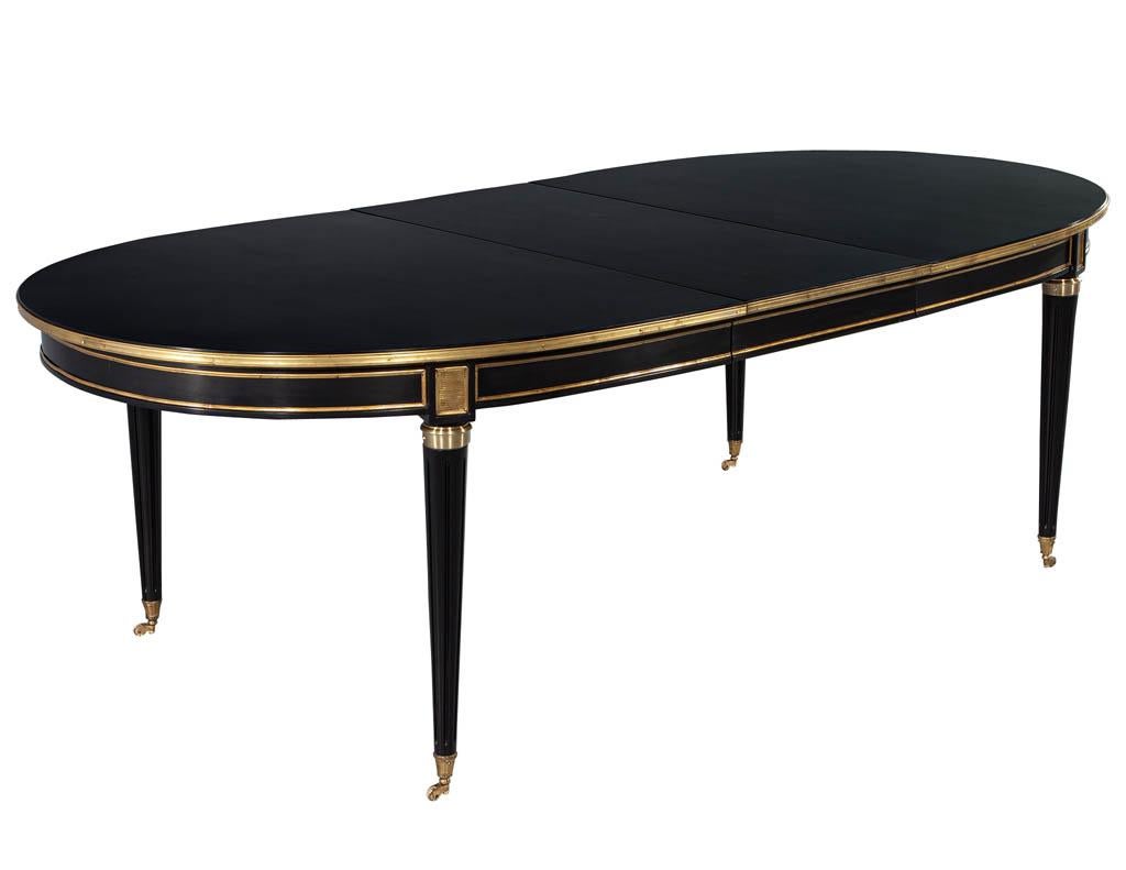 Mid-20th Century French 1940s Maison Jansen Dining Table in Polished Black with Brass Detailing