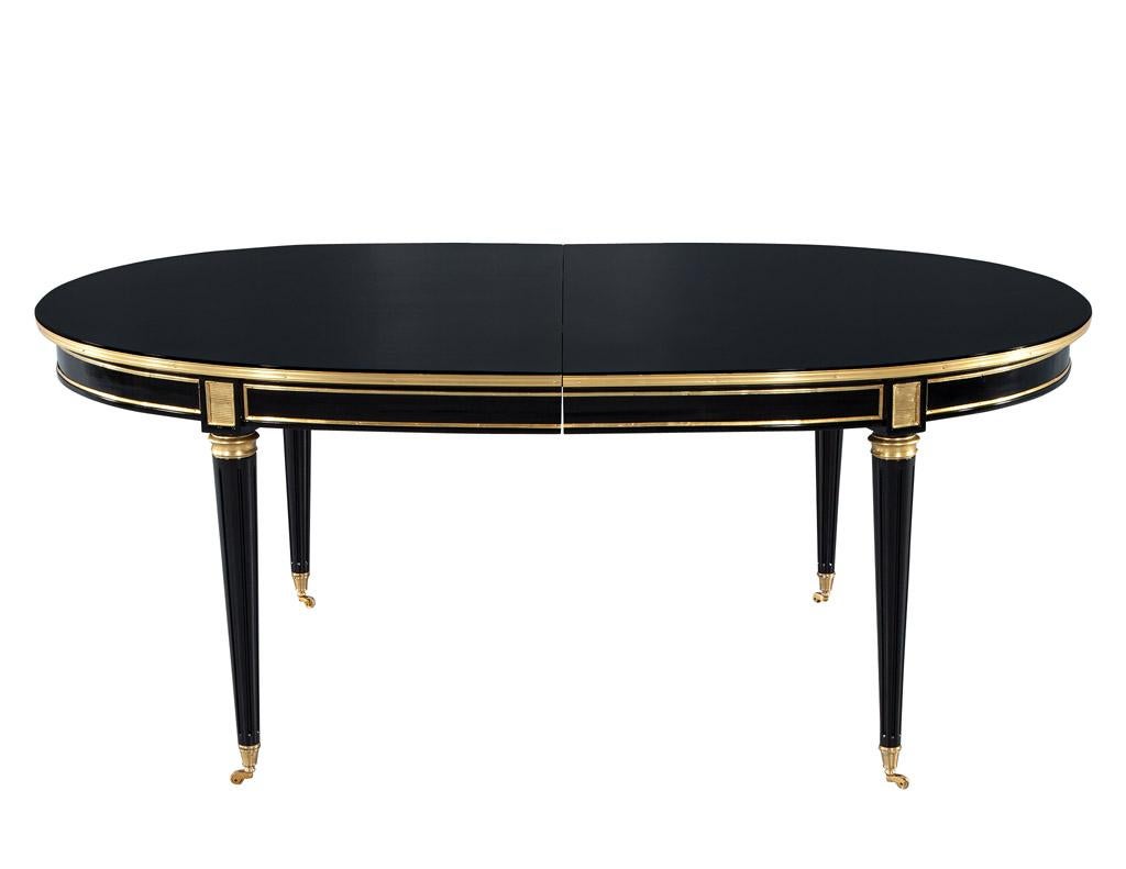Mid-20th Century French 1940’s Maison Jansen Dining Table in Polished Black with Brass Detailing For Sale