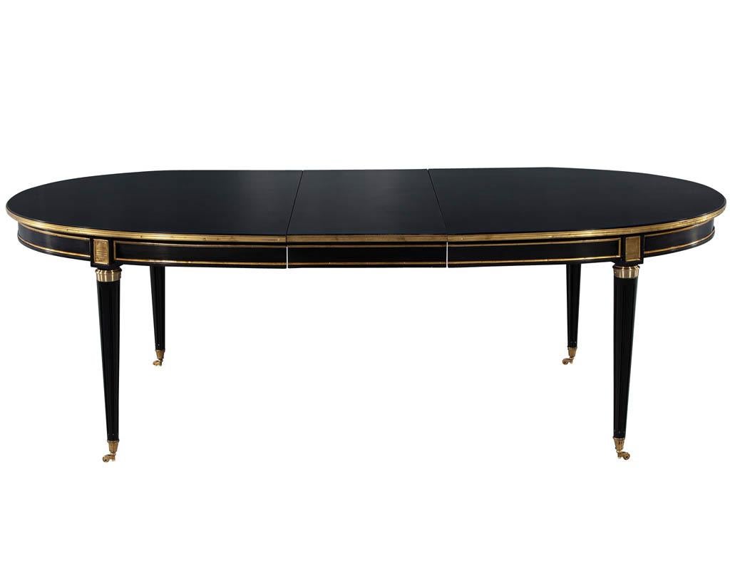 French 1940s Maison Jansen Dining Table in Polished Black with Brass Detailing 1