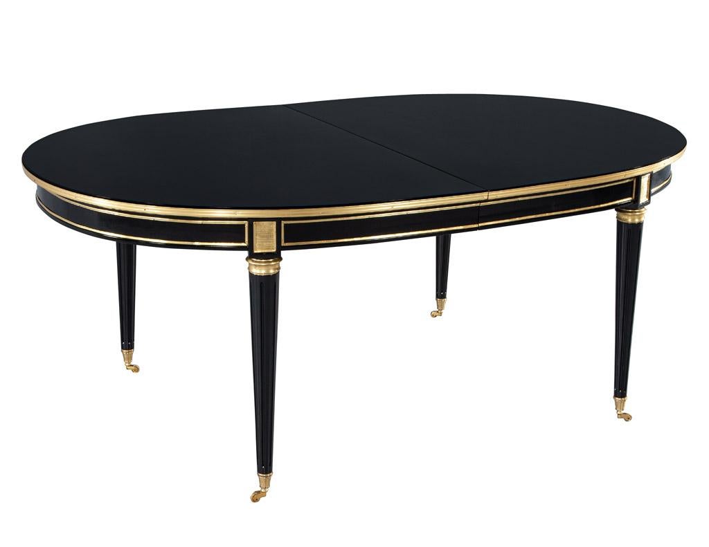 French 1940’s Maison Jansen Dining Table in Polished Black with Brass Detailing 1
