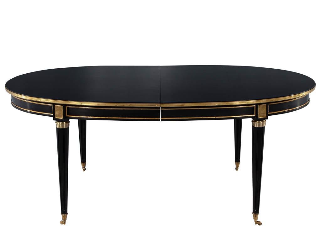 French 1940s Maison Jansen Dining Table in Polished Black with Brass Detailing 2