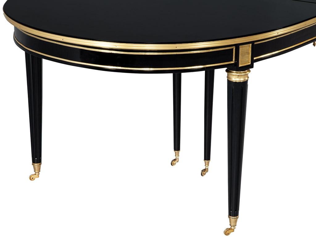 French 1940’s Maison Jansen Dining Table in Polished Black with Brass Detailing For Sale 2