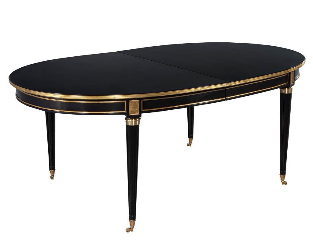 French 1940s Maison Jansen Dining Table in Polished Black with Brass Detailing 3