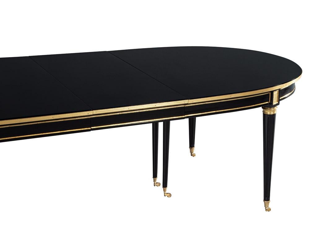 French 1940’s Maison Jansen Dining Table in Polished Black with Brass Detailing For Sale 3