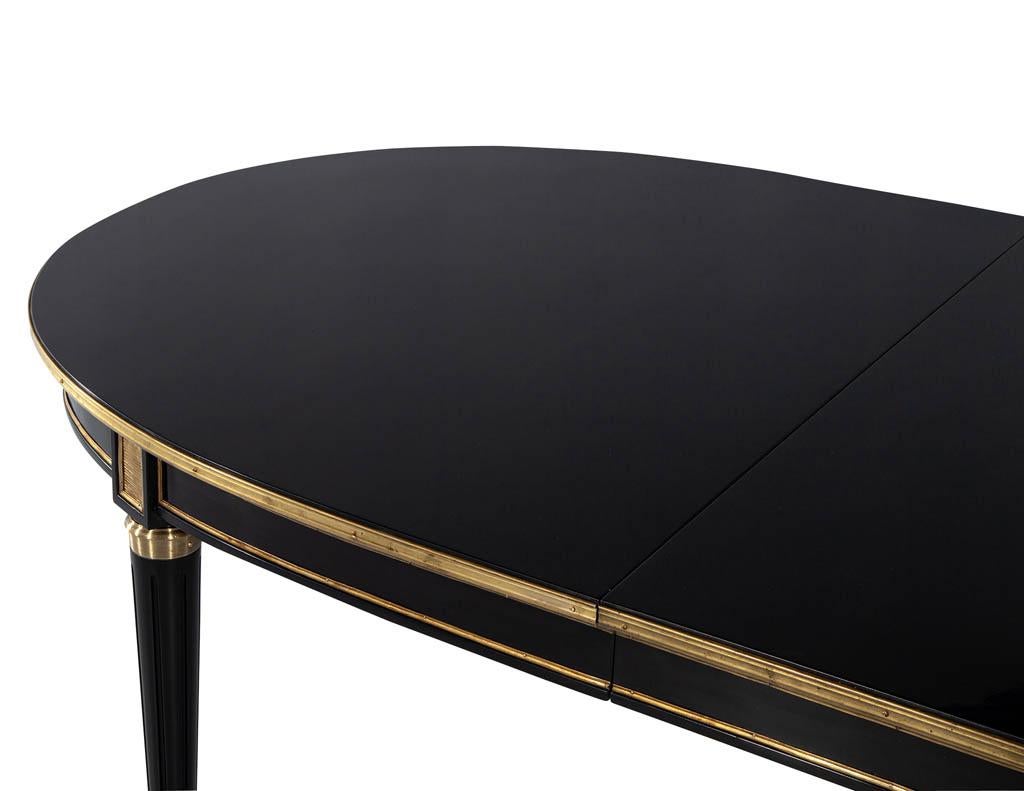 French 1940s Maison Jansen Dining Table in Polished Black with Brass Detailing 4