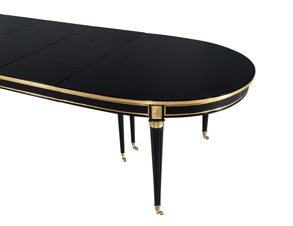 French 1940’s Maison Jansen Dining Table in Polished Black with Brass Detailing For Sale 4