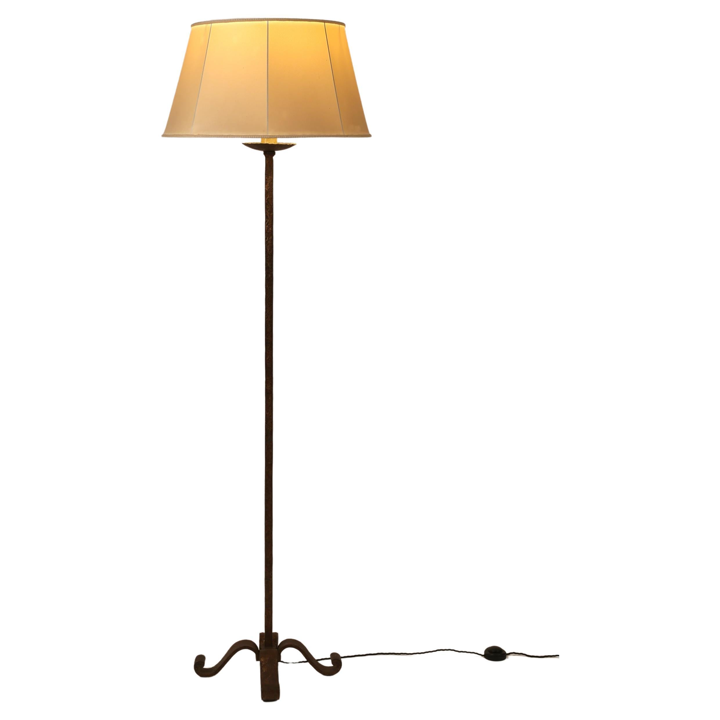 French 1940s Maison Ramsay Art Deco Floor Lamp In Gilt Forged Iron
