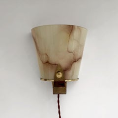 French 1940s Marbled Glass & Brass Single Wall Sconce