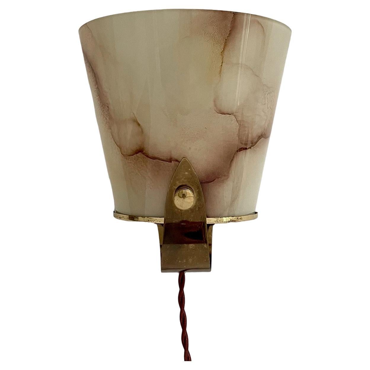 French 1940s Marbled Glass & Brass Single Wall Sconce