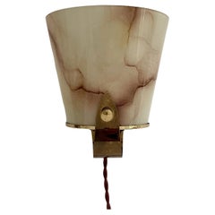 French 1940s Marbled Glass & Brass Single Wall Sconce