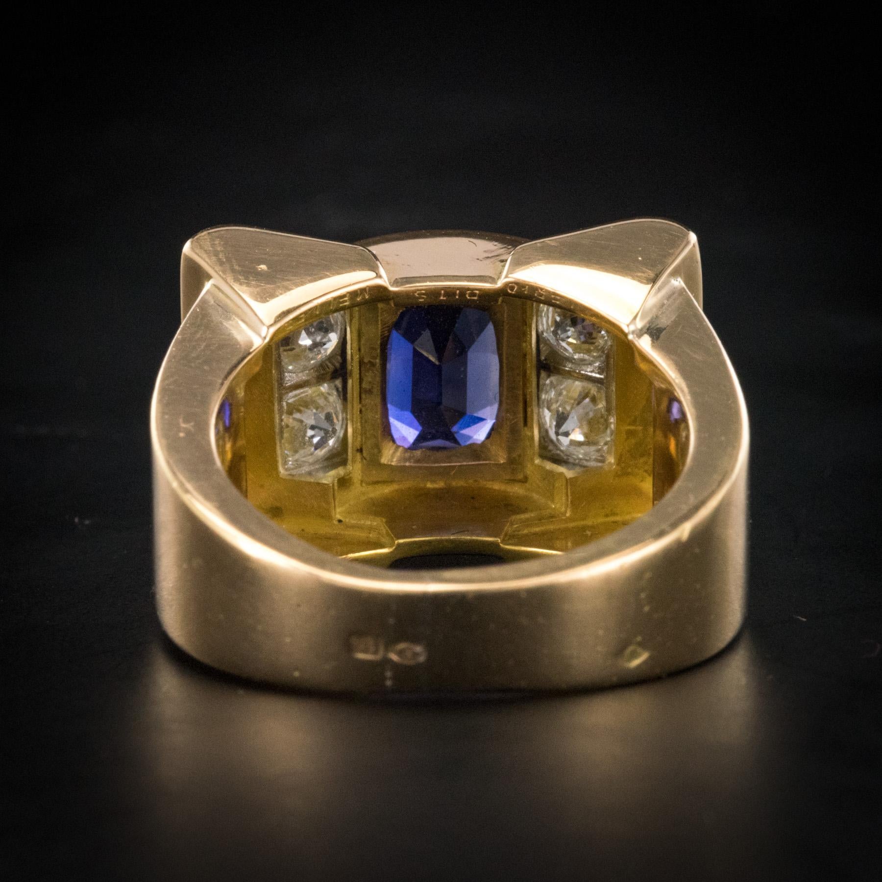 French 1940s Mellerio dits Meller Natural Saphir Color Change Diamond Tank Ring 1