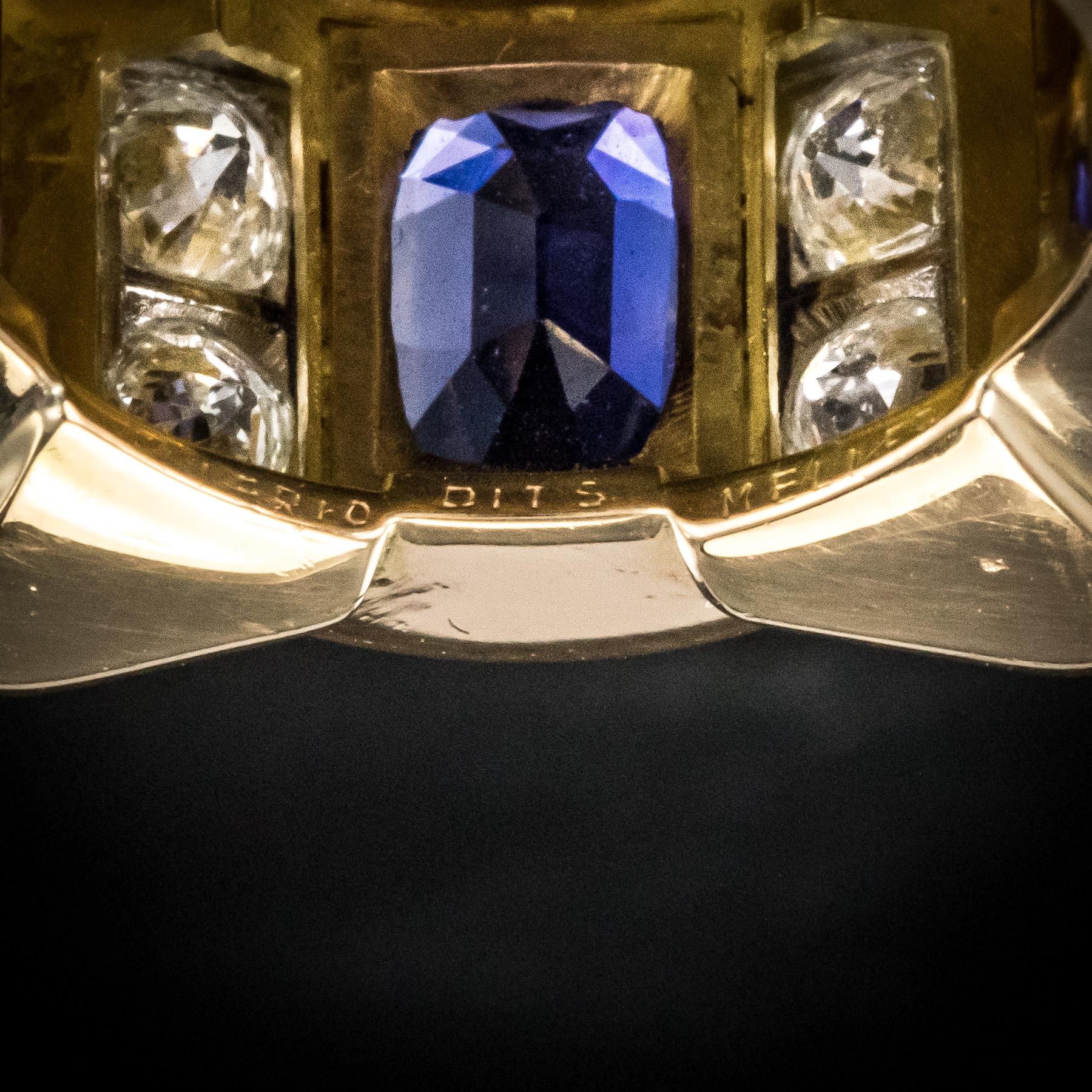 French 1940s Mellerio dits Meller Natural Saphir Color Change Diamond Tank Ring 2