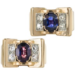 French 1940s Mellerio dits Meller Natural Saphir Color Change Diamond Tank Ring