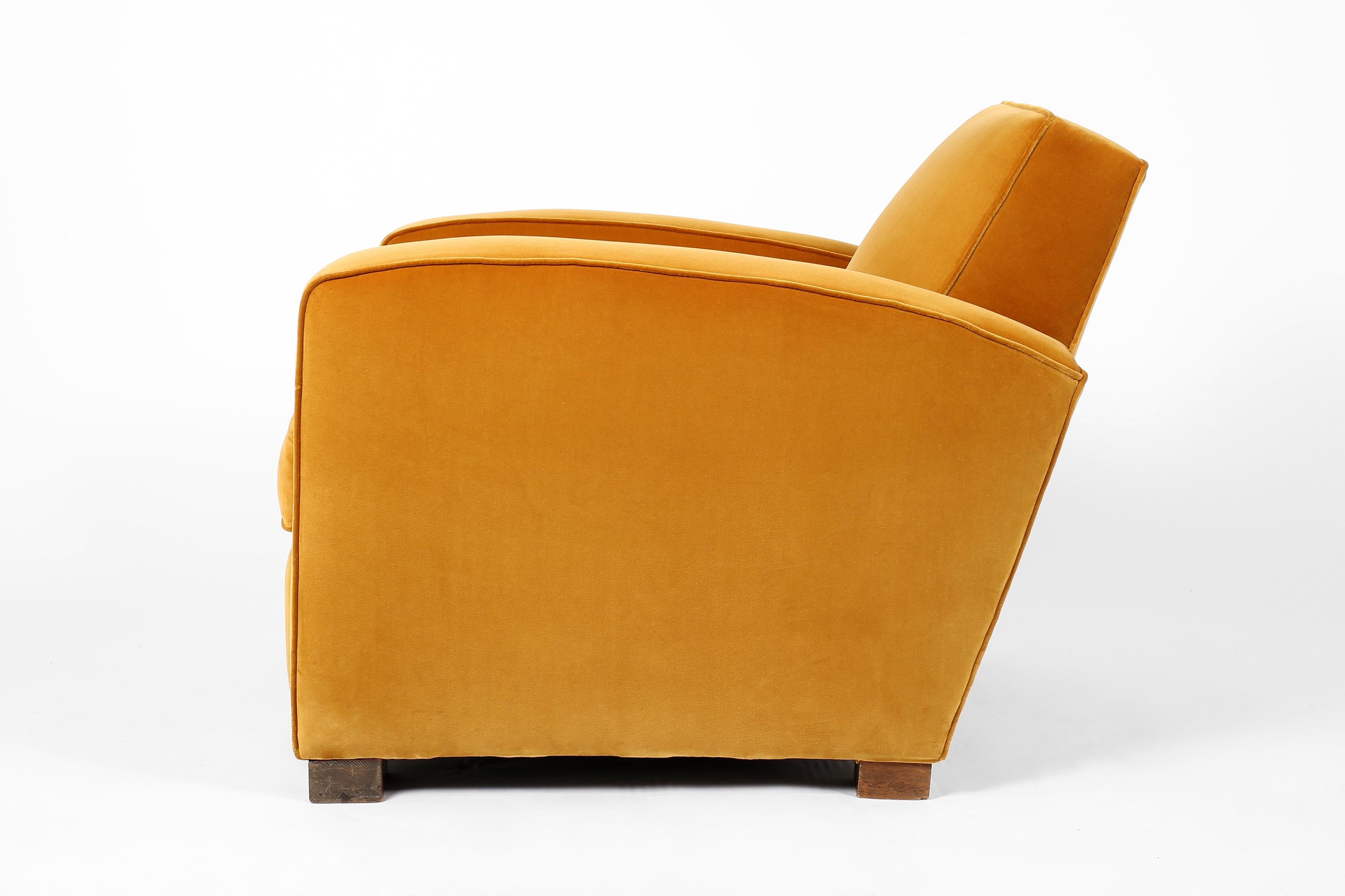 Art Deco French, 1940s, Modernist Velvet Club Armchair
