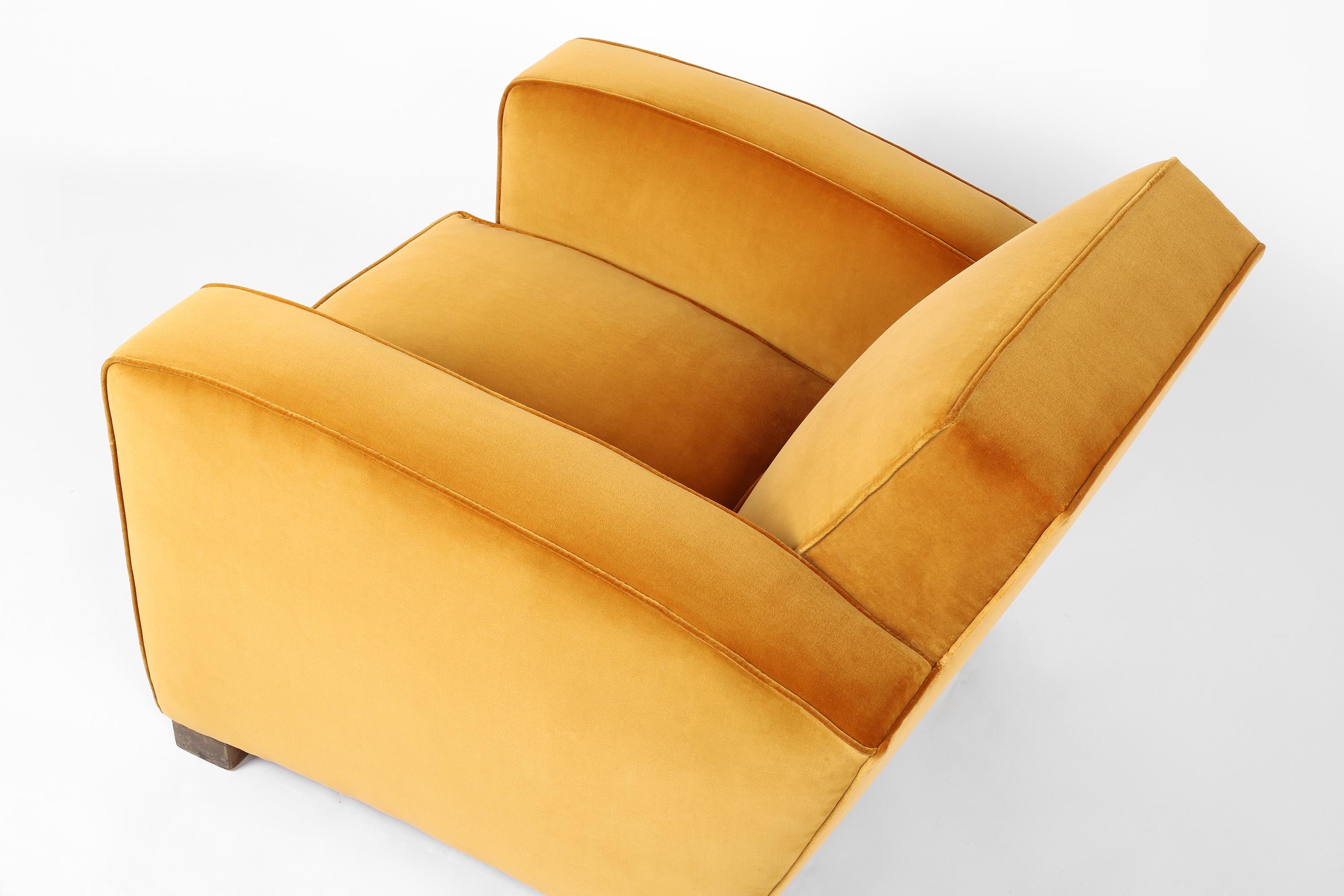 Mid-20th Century French, 1940s, Modernist Velvet Club Armchair