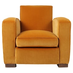 French, 1940s, Modernist Velvet Club Armchair