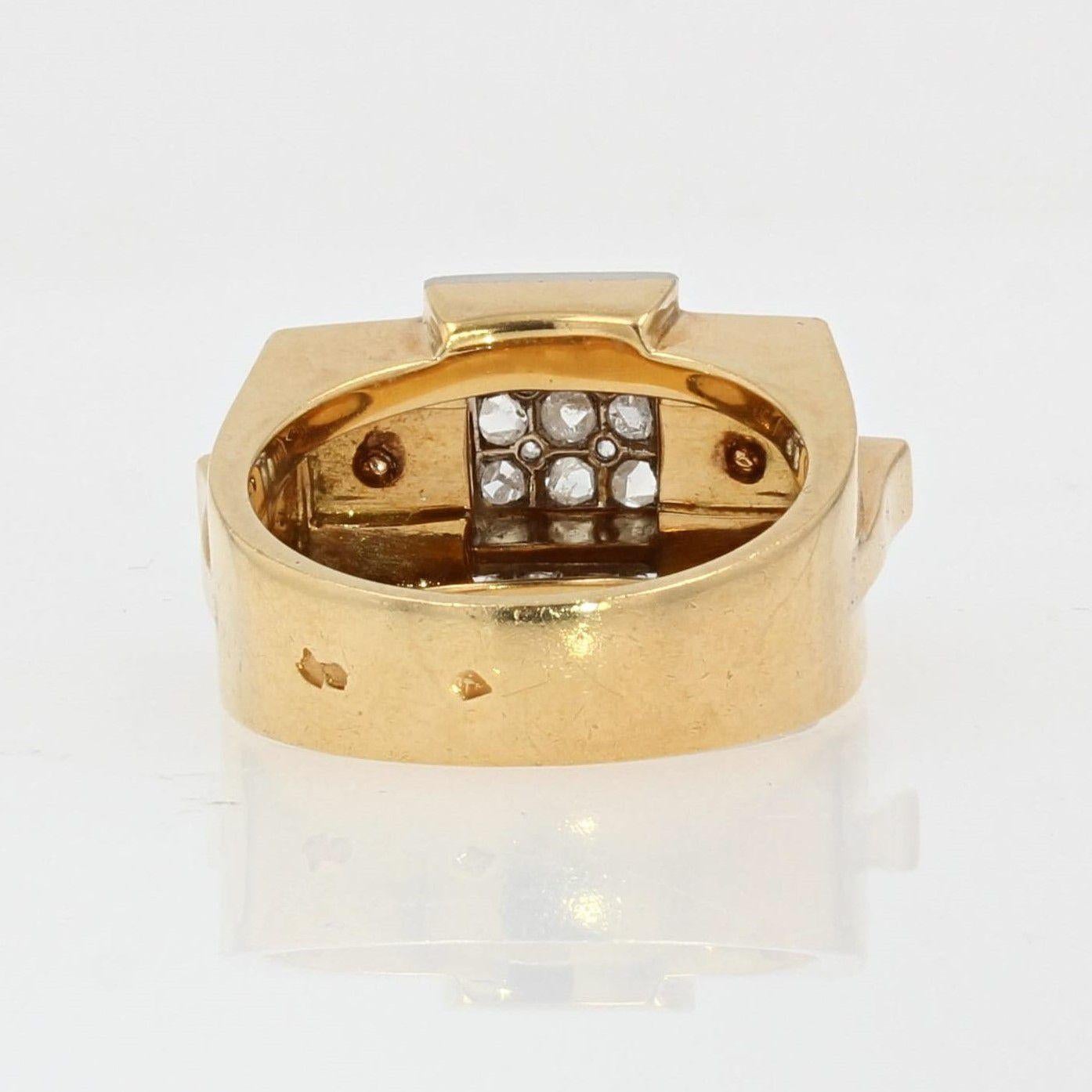 Bague rservoir en or jaune 18 carats, perles naturelles et diamants, datant des annes 1940 en vente 6