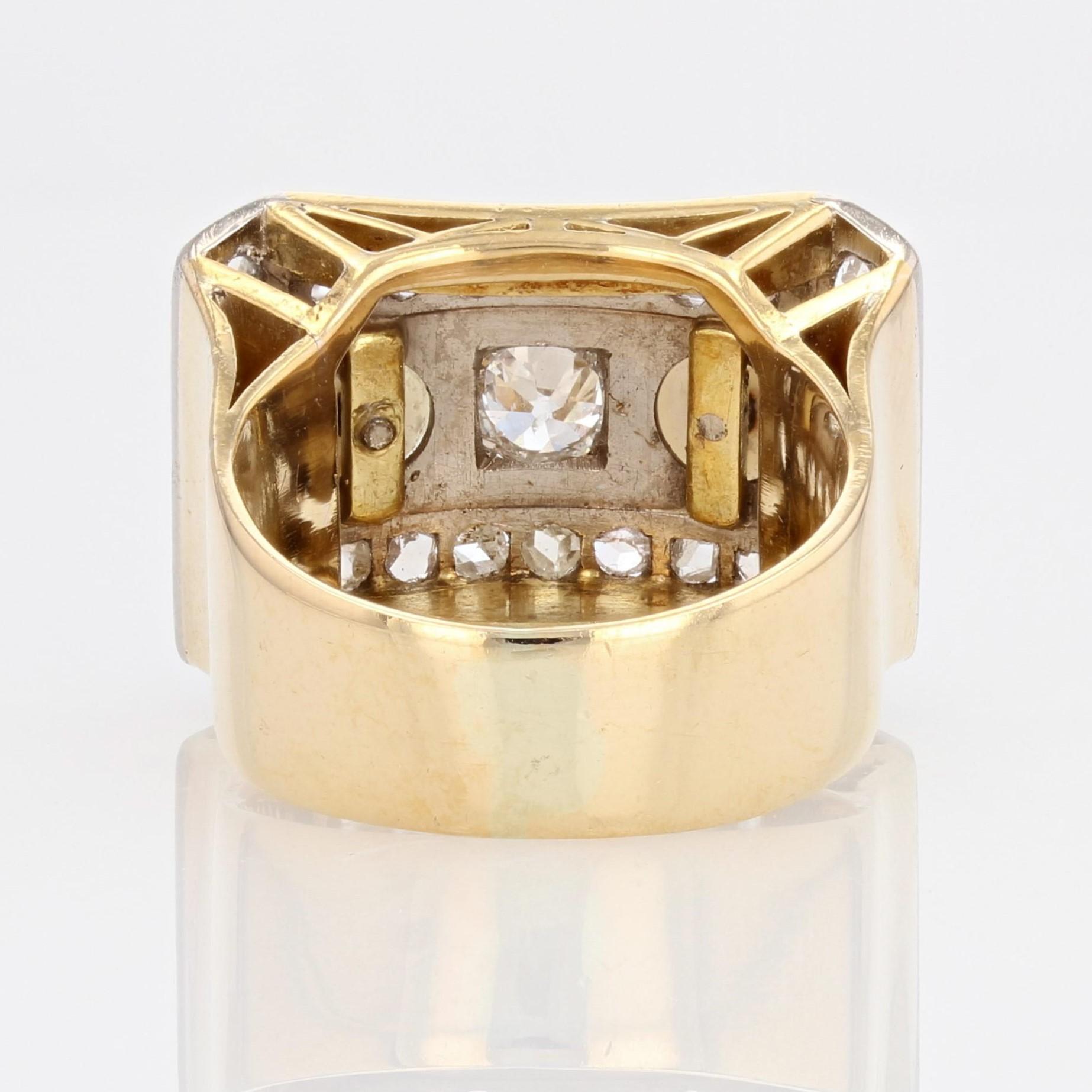 French 1940s Natural Pearl Diamonds 18 Karat Yellow Gold Tank Ring For Sale 6