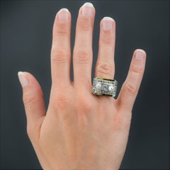 French 1940s Natural Pearl Diamonds 18 Karat Yellow Gold Tank Ring