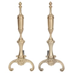 French 1940s Neoclassical Brass Andirons
