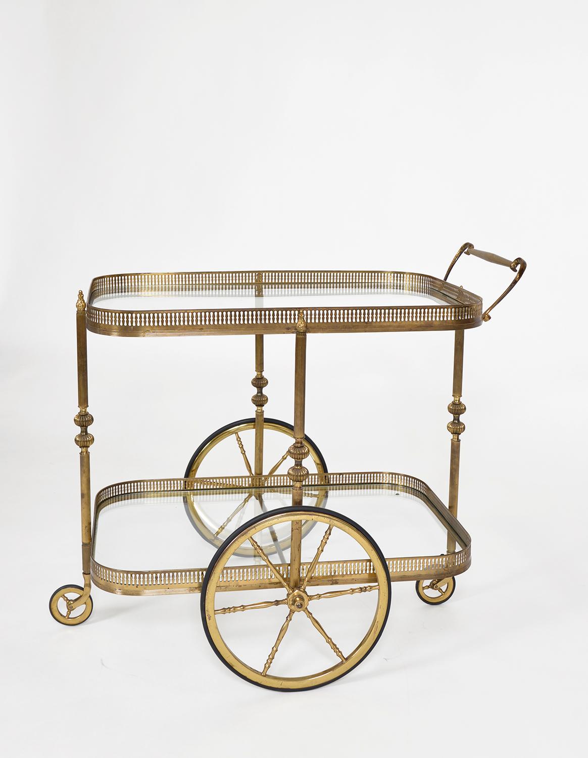 Mid-20th Century French 1940s Neoclassical Brass Bar Cart Drinks Serving Trolley Maison Jansen