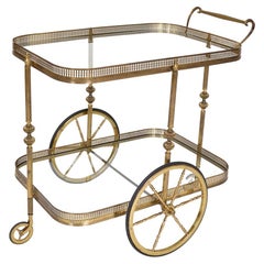 French 1940s Neoclassical Brass Bar Cart Drinks Serving Trolley Maison Jansen