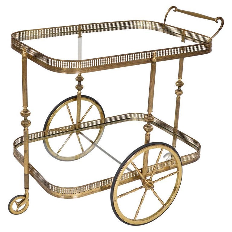 Chariot De Service à Boissons En Laiton Néoclassique Français Des Années 1940 Maison Jansen