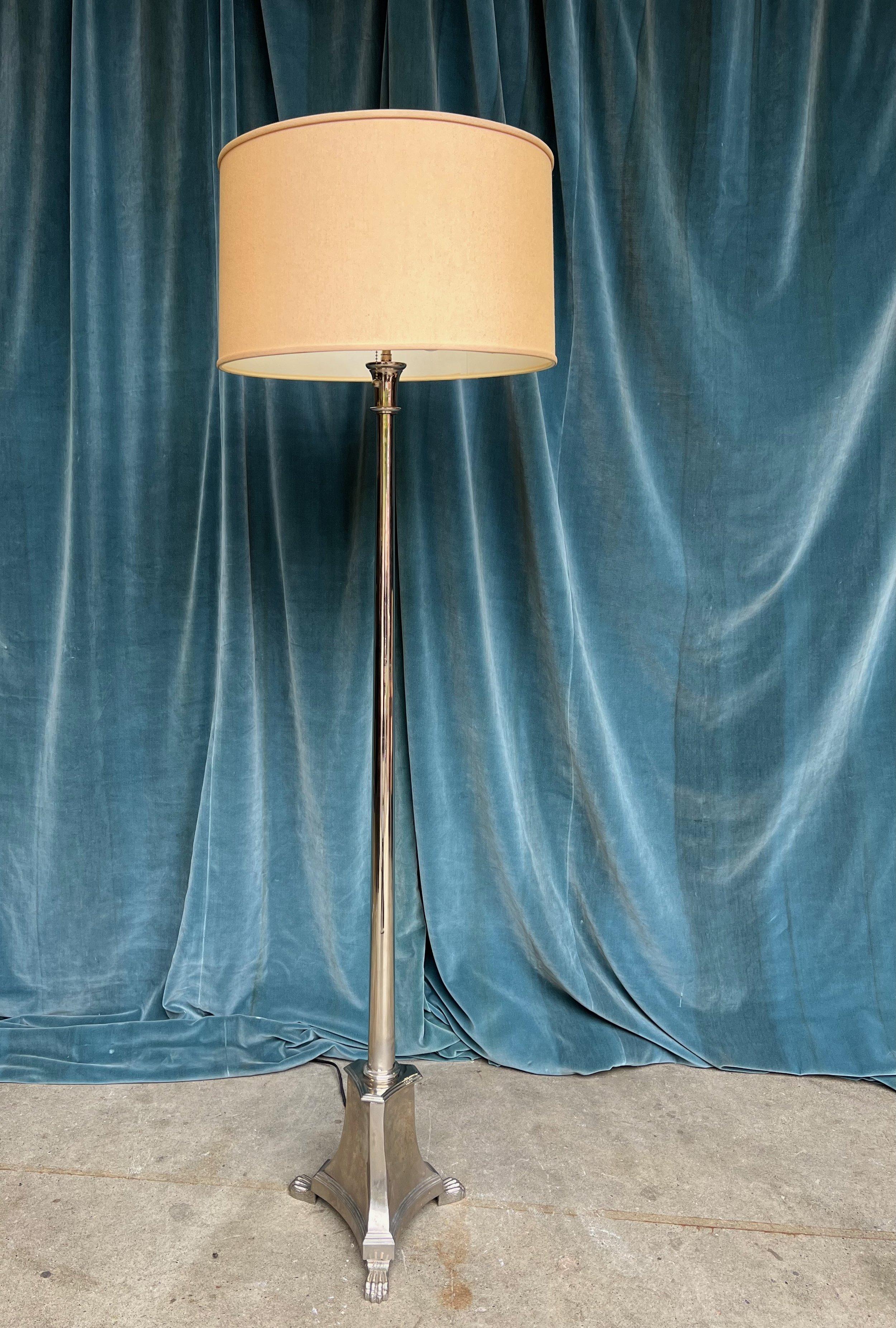 French 1940s Neoclassical Style Nickel-Plated Floor Lamp For Sale 2