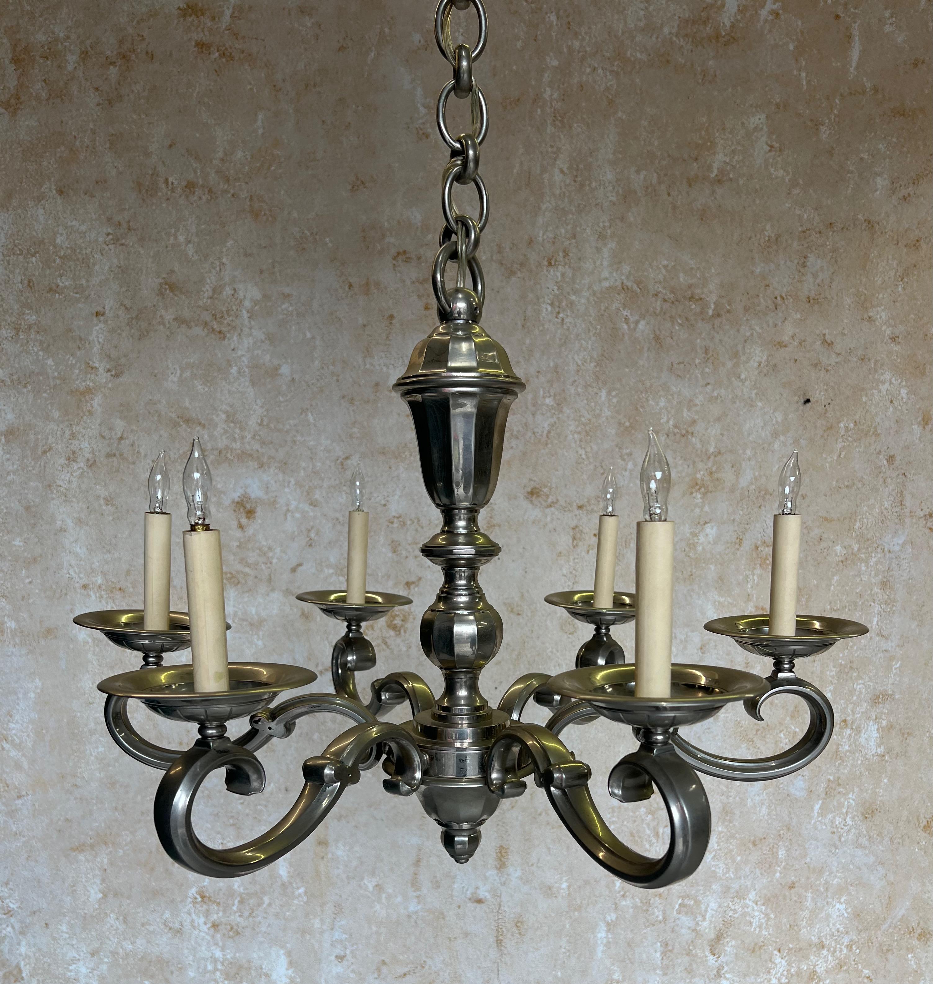 Metà XX secolo Lampadario francese anni '40 placcato in nichel in vendita