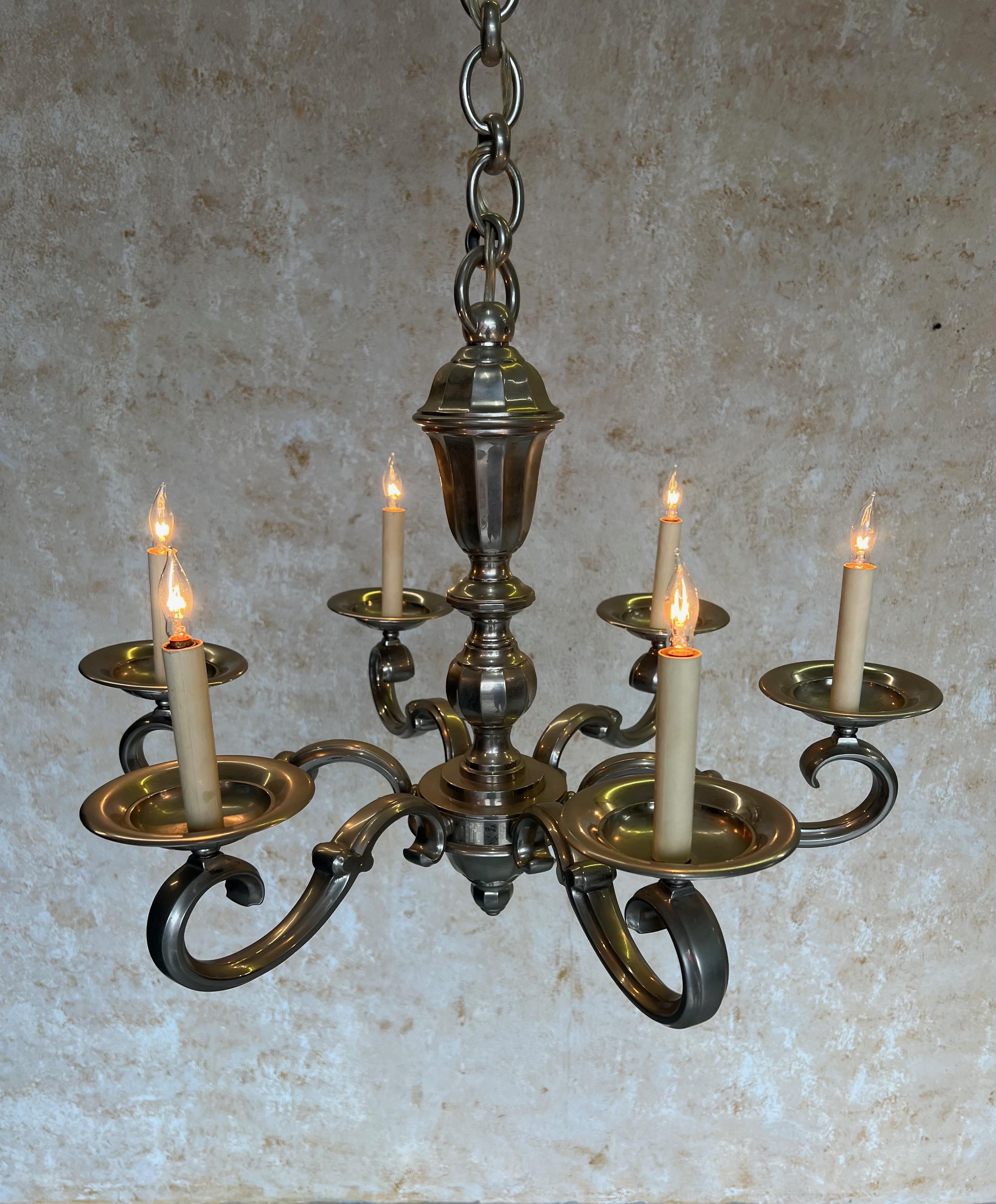 Art Déco Lampadario francese anni '40 placcato in nichel in vendita