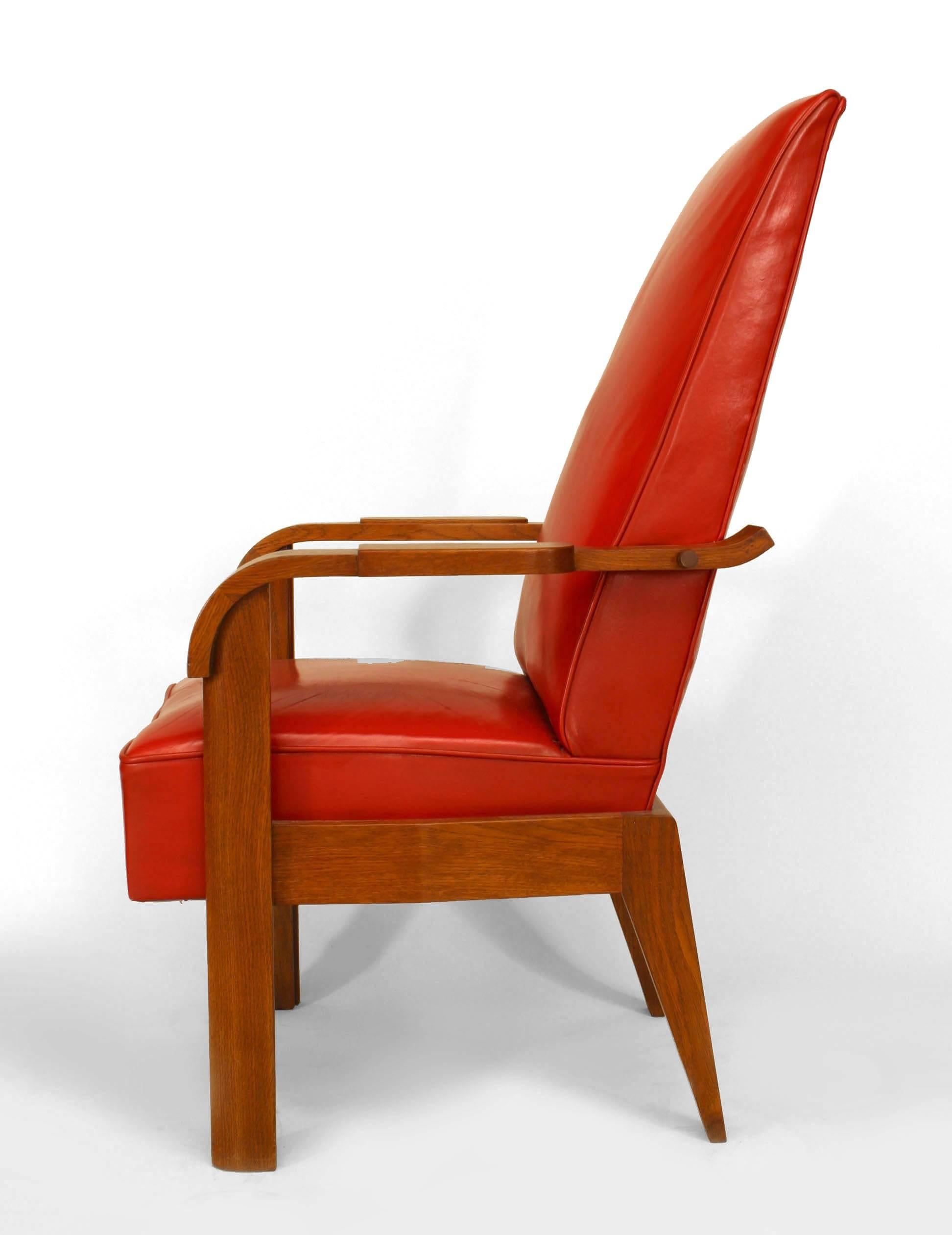 French Oak Red Leather Arm Chair In Good Condition For Sale In New York, NY