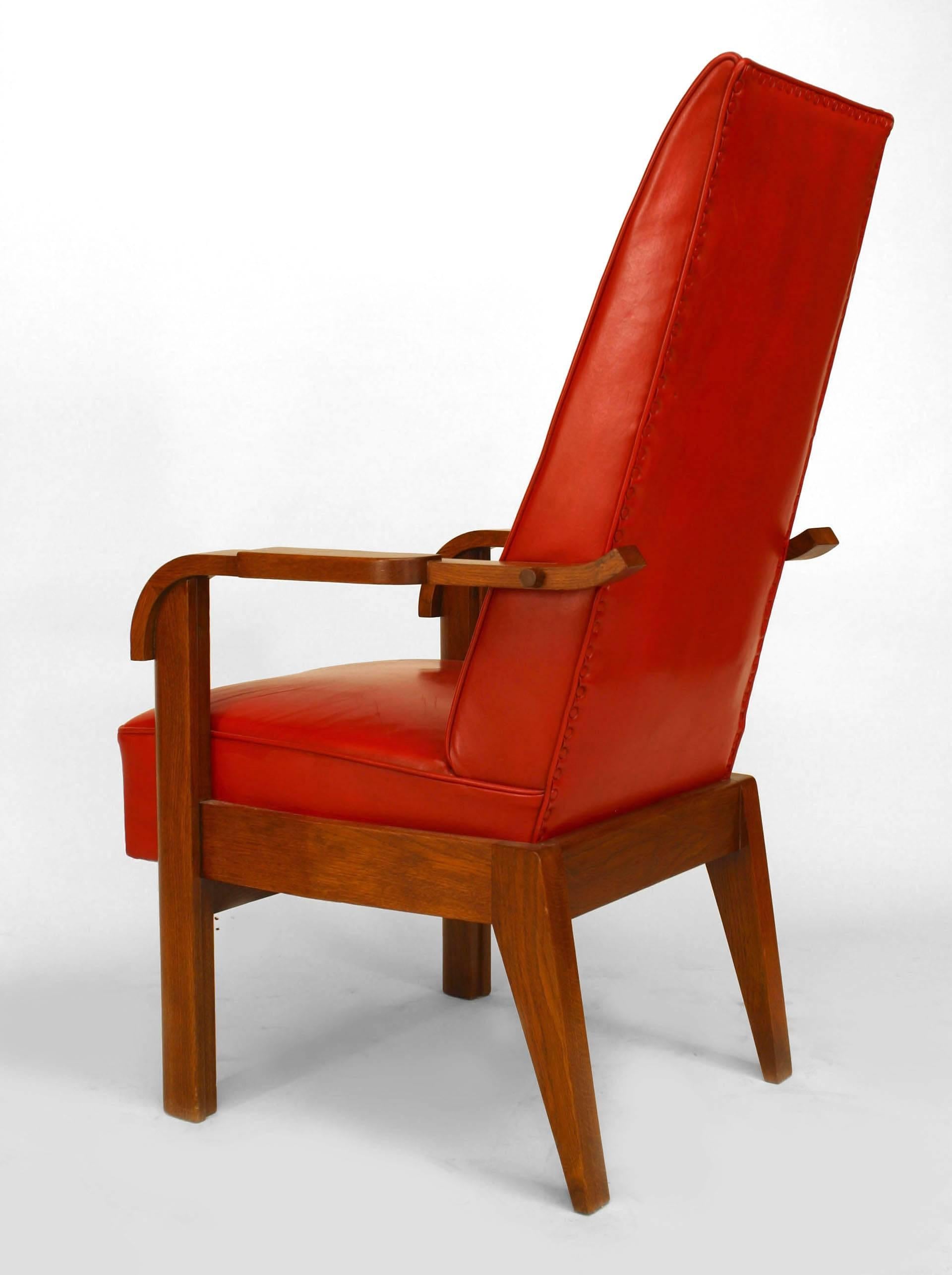 20th Century French Oak Red Leather Arm Chair For Sale