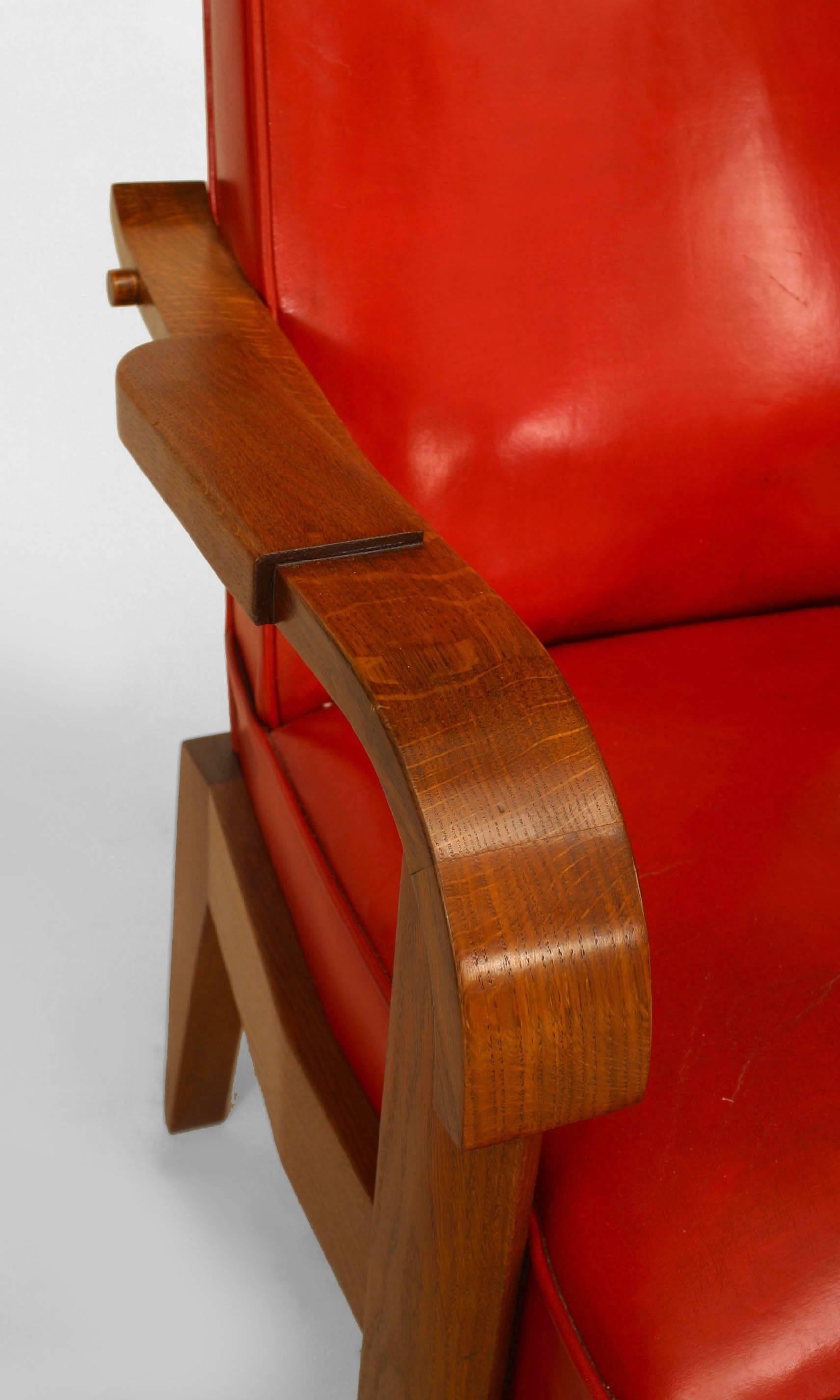 French Oak Red Leather Arm Chair For Sale 1