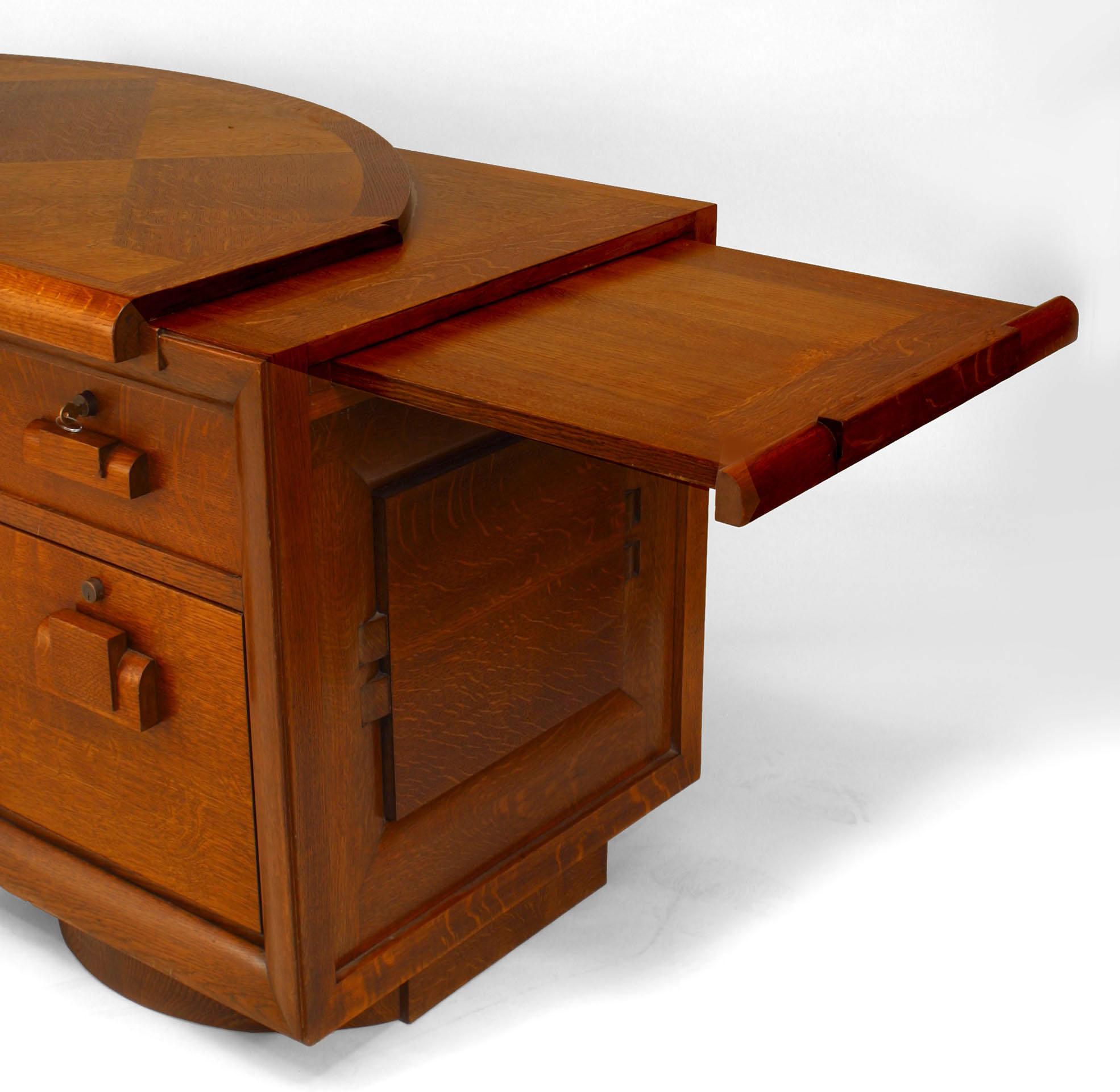 Art Deco French Oak Dudouuyt Parquetry Desk For Sale