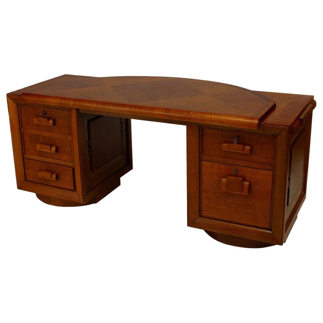 French Oak Dudouuyt Parquetry Desk For Sale