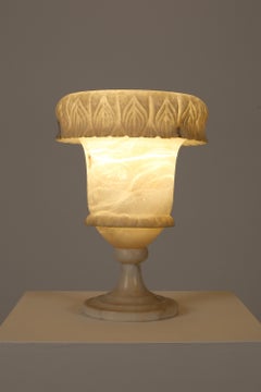 French 1940s Off-White Carved Alabaster Urn Lamp