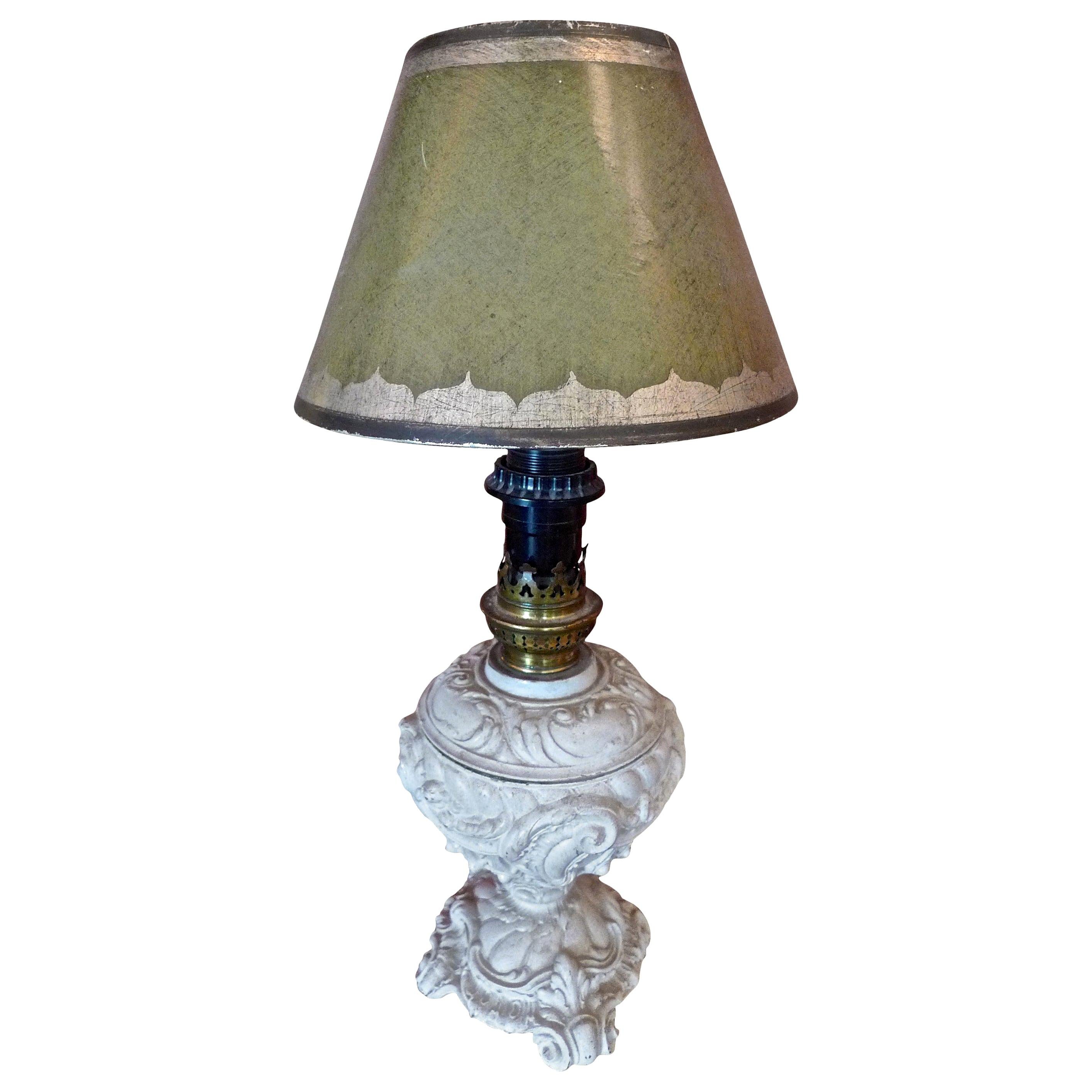 Candlestick Lamp Vintage Crystal Lamp Painted Shade Small Table Lamp