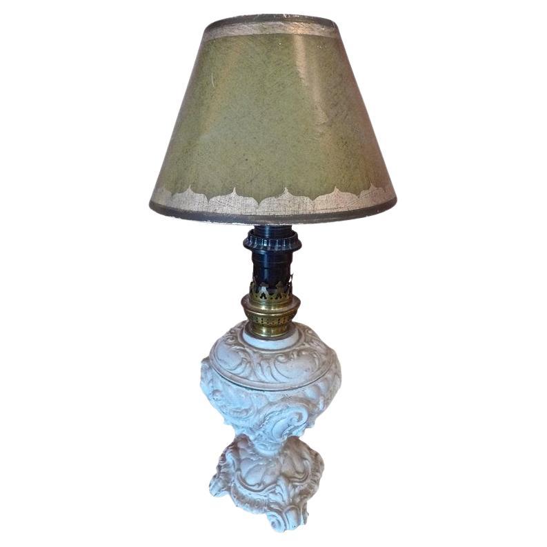 French 1940s Painted Metal Table Lamp with Wax Shade