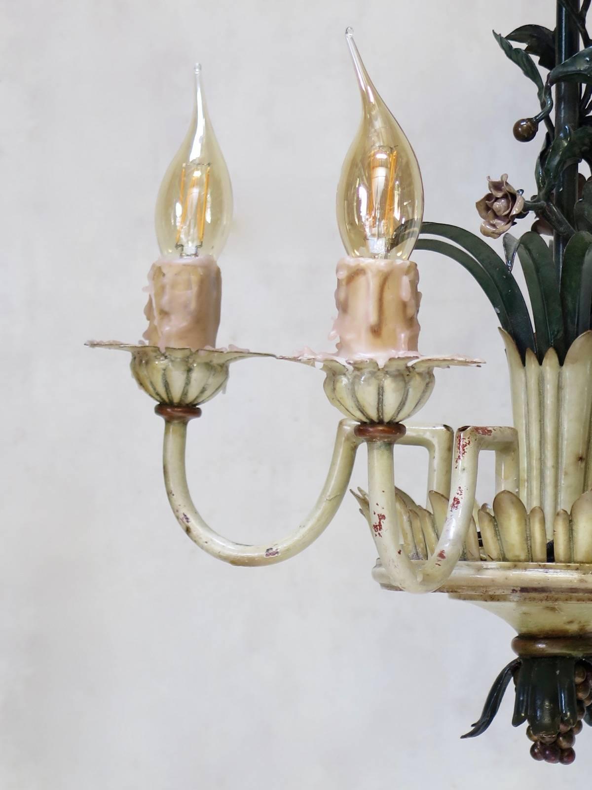 French 1940s Painted Tole Chandelier and Two Sconces For Sale 3