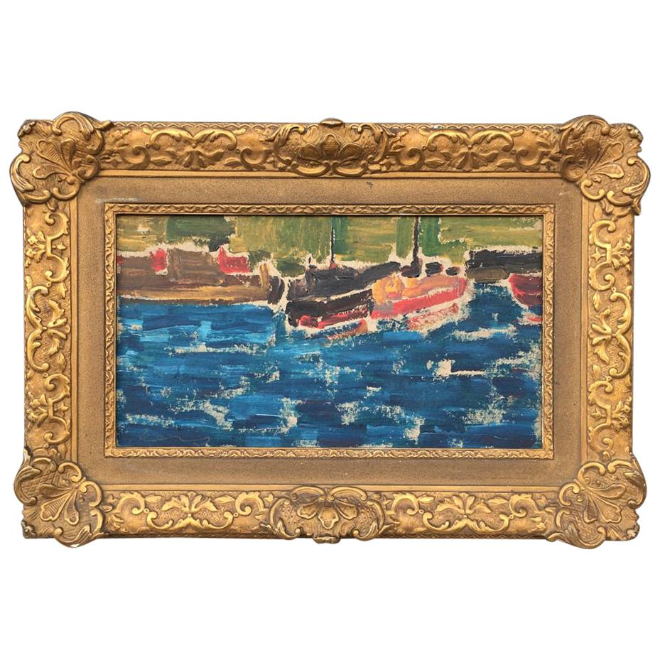 French 1940s Painting on Board For Sale