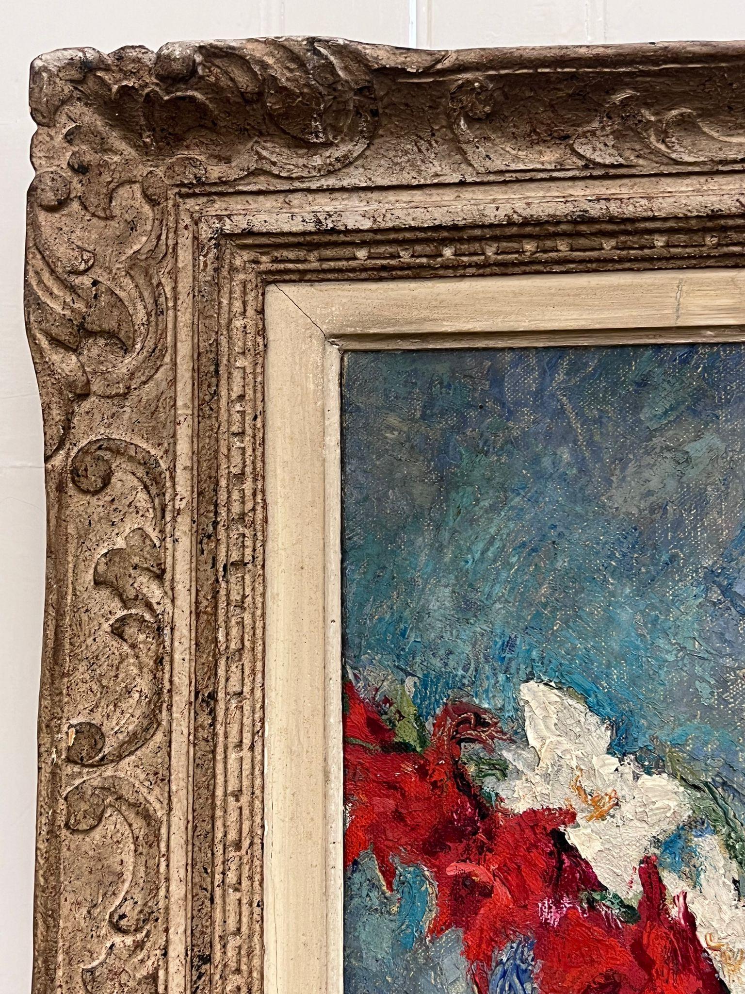 Grande dipinto ad olio del 1940 firmato da un post impressionista francese: Natura morta di fiori - Painting Postimpressionismo di French 1940's